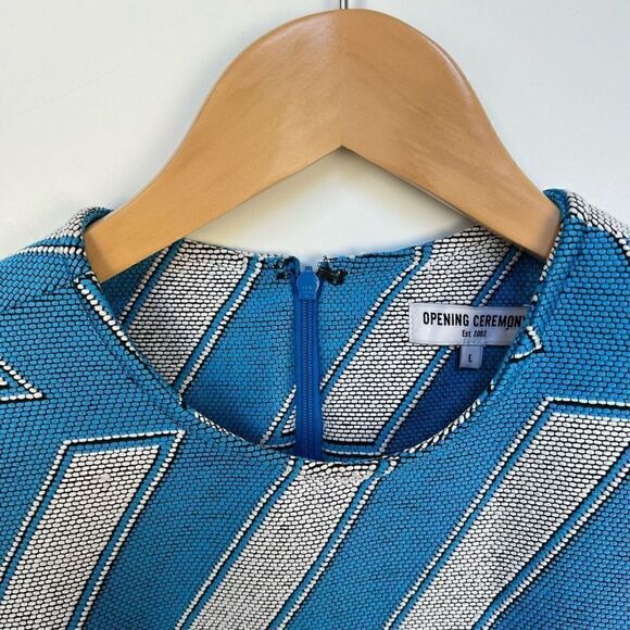 Opening Ceremony Fit & Flare Sleeveless Mini Dress Blue White Pattern women’s L - Picture 4 of 15